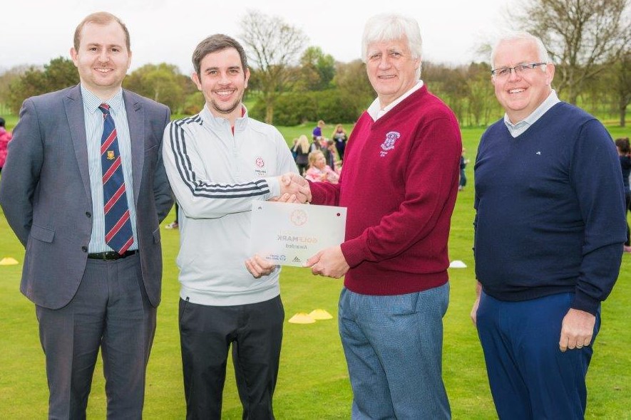 Morecambe Golf Club receives their award for GolfMark (left to right) Stuart Buckley, General Manager, Adam McAlister, England Golf’s Club Support Officer (Lancashire), Keith Morley, Captain, and Simon Fletcher, Head Professional