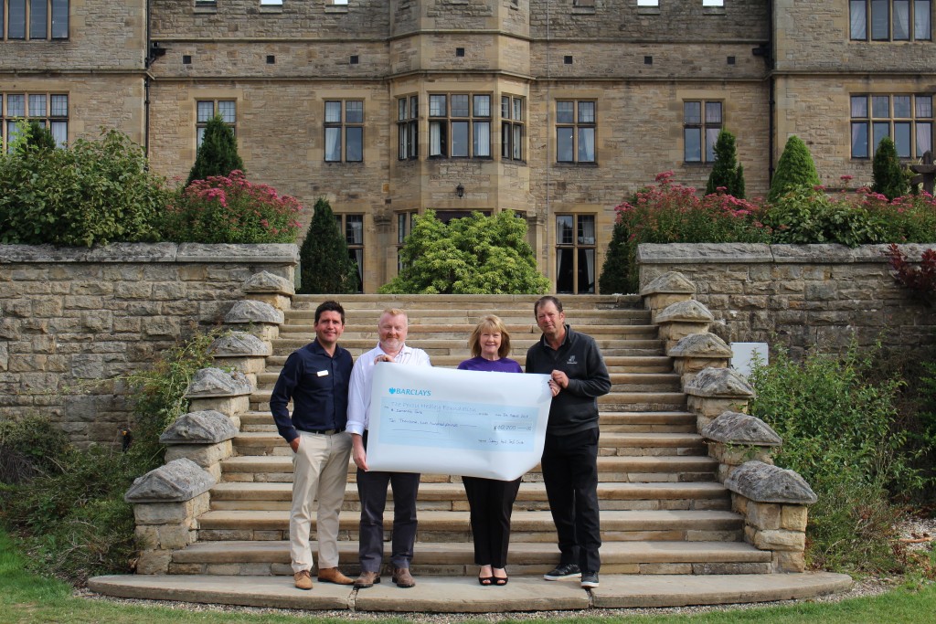L-R Slaley Hall's Jonny Mould, Dr Fraser Quin from Dementia Care, Maria Hallett from The Percy Hedley Foundation and John Lee OBE, captain at Slaley Hall Golf club.