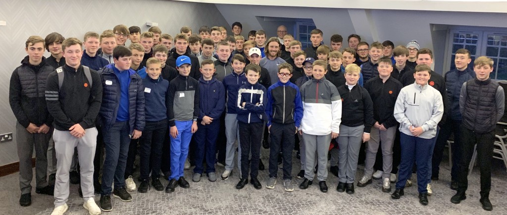 World number 9 and Ryder Cup hero Tommy Fleetwood with Lancashire Juniors at Formby Hall