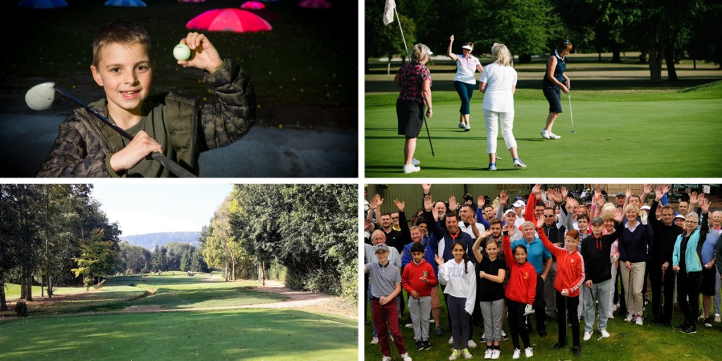     Clockwise (from top left): Cosmic golf at Horton Park Golf Club; a high five at Exeter Golf and County Club; friendly waves at Branston Golf and Country Club; the eighth hole at Burghill Valley Golf Club.