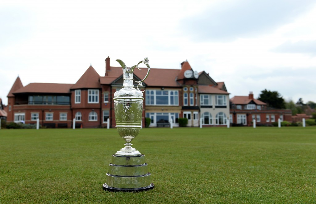 The Claret Jug pictured in front of the clubhouse at Royal Liverpool Golf Club’s Hoylake course