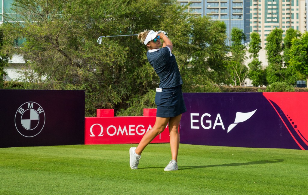 Amy Boulden during a practice round on the Faldo Course for this week’s Omega Dubai Moonlight Classic. Picture by TRISTAN JONES