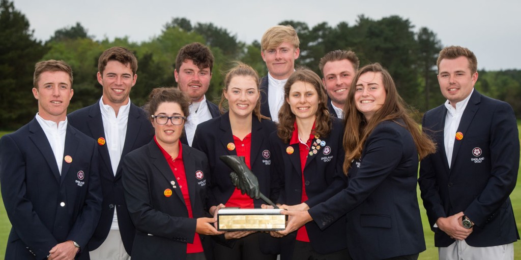 The winning England team after beating Spain 13-7 at Formby, on Sunday. Picture by LEADERBOARD PHOTOGRAPHY 