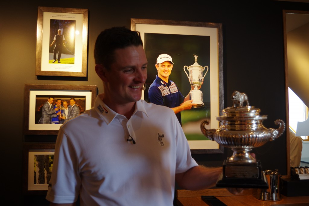The 2018 Fed Ex Champion in the Justin Rose Room at North Hants Golf Club where the club’s most famous member’s achievements – including his 2013 US Open win and claiming the Olympic Golf at Rio in 2016 – are recorded and celebrated. Picture courtesy North Hants GC