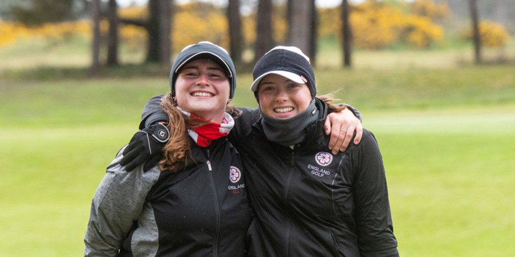 Essex express... Lily May Humphreys and Georgina Blackman teamed up to win the opening foursomes match against Spain at a windswept Formby. Picture by LEADBOARD PHOTOGRAPHY