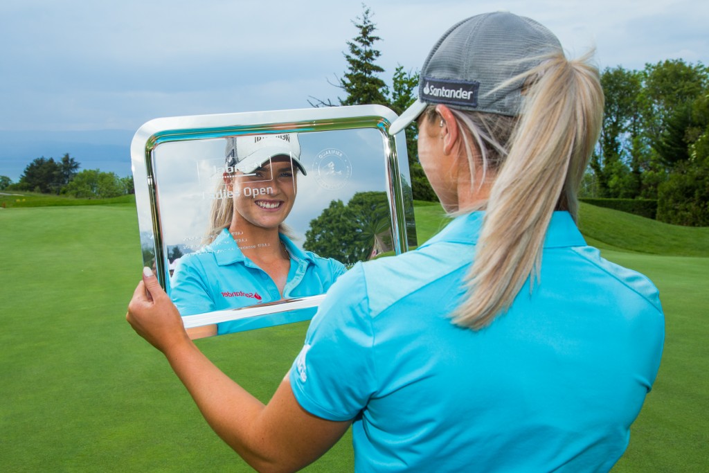 Wentworth’s Annabel Dimmock took little time to reflect on her maiden LET win at the Jabra Open by setting her sights on a place in Europe’s Solheim Cup team to face the USA, at Gleneagles, in September. Picture by TRISTAN JONES