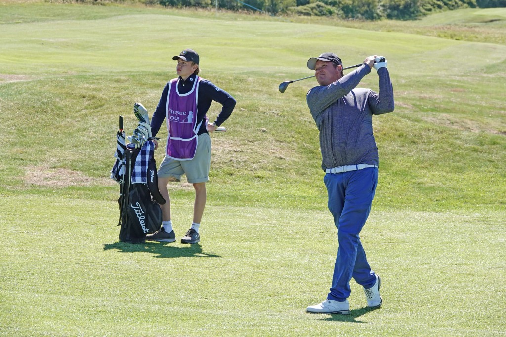 Sweden’s Jarmo Sandelin leads the inaugural Farmfoods European Legends Links at Trevose G&CC after a splendid 66 as he attempts to become the 12th player in history to win on all three Tours – European, Challenge and the Staysure Seniors . Picture by GETTY IMAGES