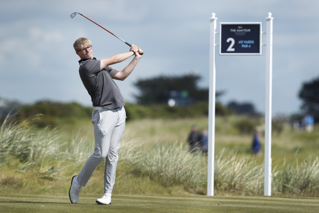 Thomas Plumb, the leading qualifier from Yeovil, who romped to a 7&5 win over Alejandro del Rey Gonzalez, from Spain, in the second round of the Amateur Championship at Portmarnock, near Dublin. Picture by THE R&A 