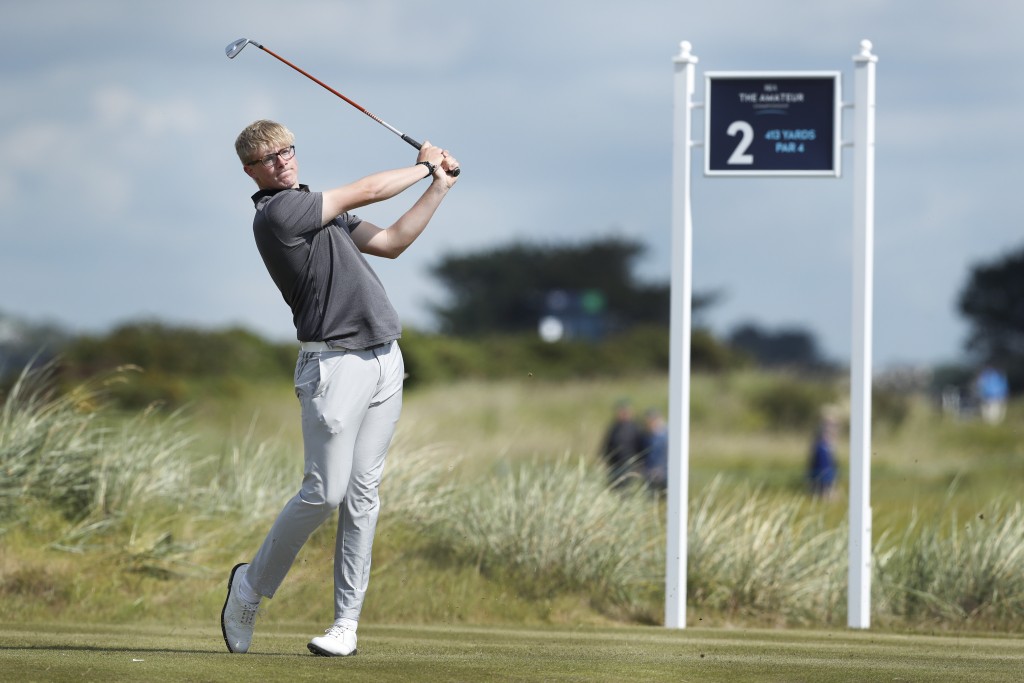 Thomas Plumb, the leading qualifier from Yeovil, who romped to a 7&5 win over Alejandro del Rey Gonzalez, from Spain, in the second round of the Amateur Championship at Portmarnock, near Dublin. Picture by THE R&A