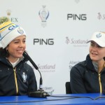 Georgia Hall and Charley Hull at a press conference before the 2019 Solheim Cup