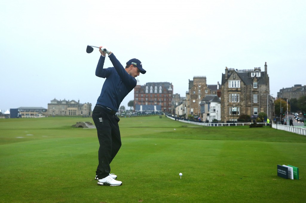 Matthew Jordan playing the 18th on St Andrews Old Course in the second round of the Alfred Dunhill LInks, 