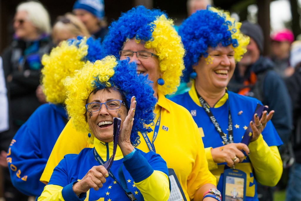 European fans watch the action at one of the Solheim Cup practice days