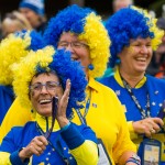 European fans watch the action at one of the Solheim Cup practice days