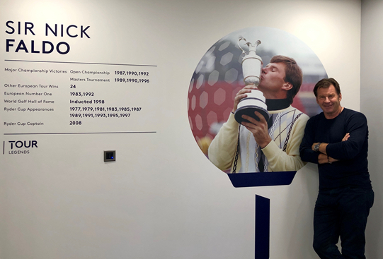 Sir Nick Faldo in the meeting room bearing his name at the Euroepan Tour’s Wentworth HQ