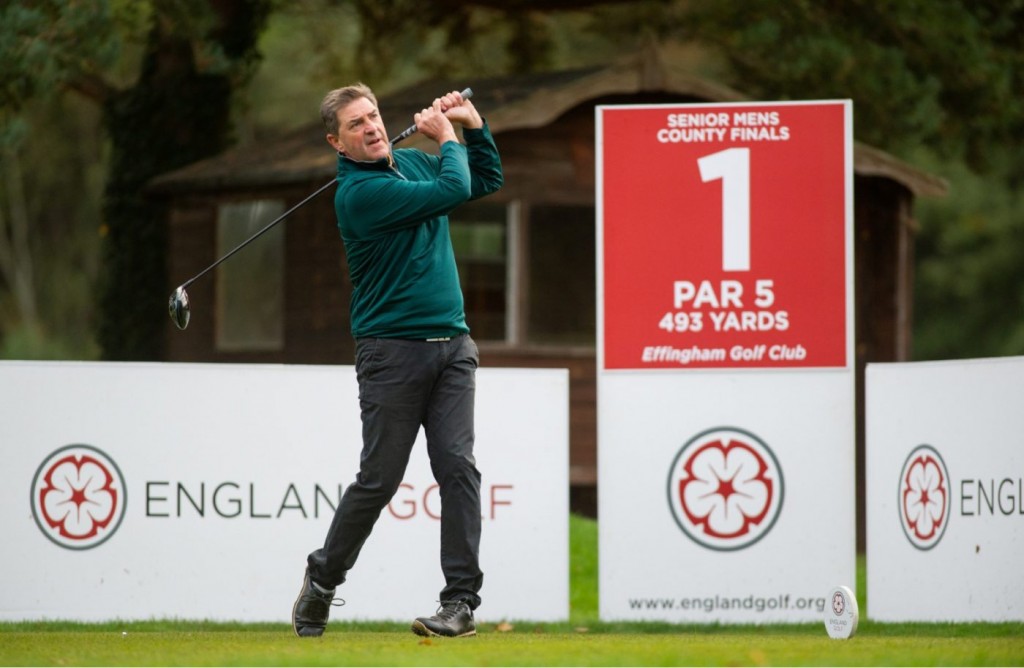 Sussex’s Martin King helped Sussex get off to a flying start as the South East Champions whitewashed Lincolnshire in the morning foursomes at the English Senior Men’s County Finals at Effingham Golf Club, in Surrey. Picture by LEADERBOARD PHOTOGRAPHY
