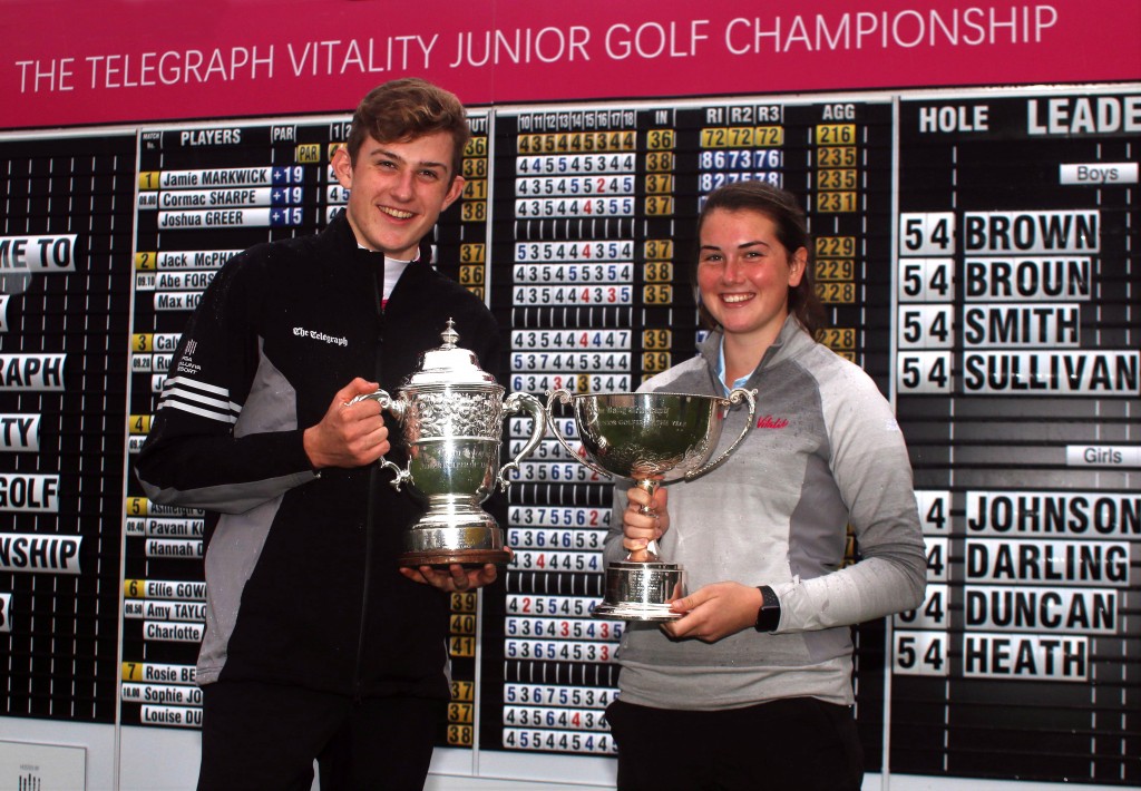 2018 Telegraph Junior Championship winners Barclay Brown (Hallamshire GC) and Enville’s Sophie Johnson