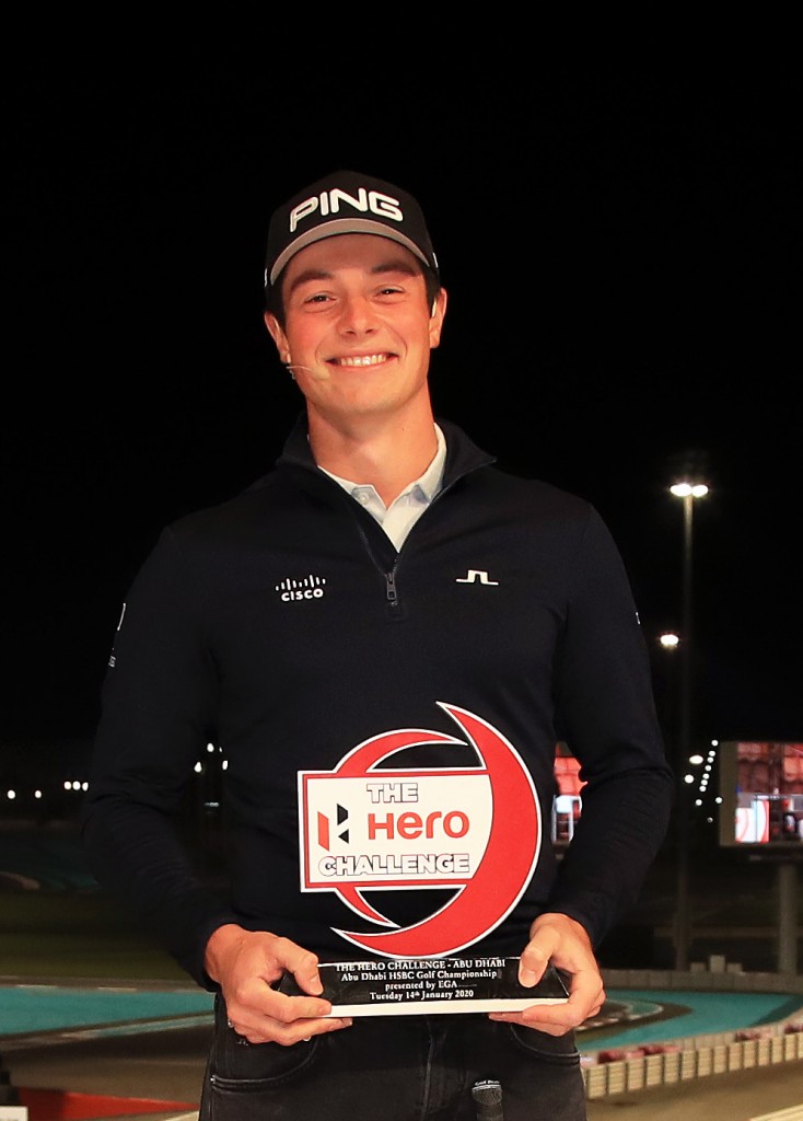 Hero Challenge winner Viktor Hovland at Abu Dhabi’s Yas Marina Circuit