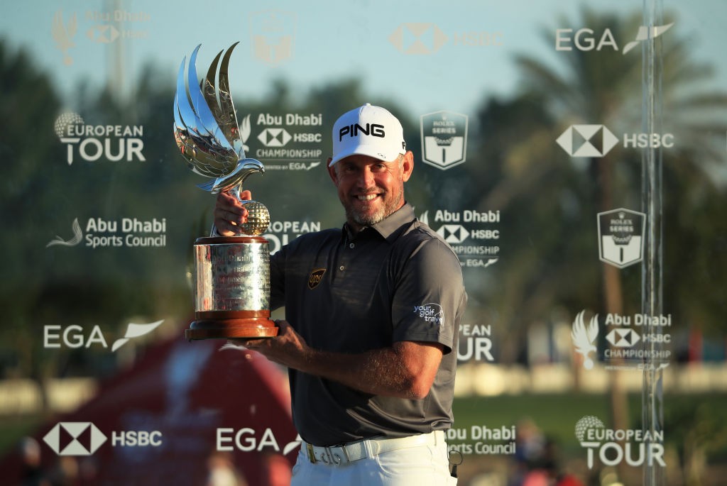 ABU DHABI, UNITED ARAB EMIRATES - JANUARY 19: Lee Westwood of England poses with the trophy after winning the Abu Dhabi HSBC Championship following his final round on Day Four of the Abu Dhabi HSBC Championship at Abu Dhabi Golf Club on January 19, 2020 in Abu Dhabi, United Arab Emirates. (Photo by Andrew Redington/Getty Images)
