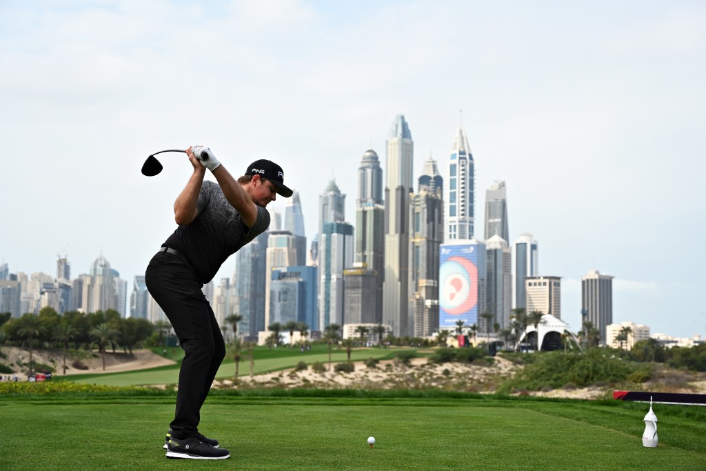 EDDIE PEPPERELL led the 2020 Omega Dubai Desert Classic after two rounds thanks after a better putting display