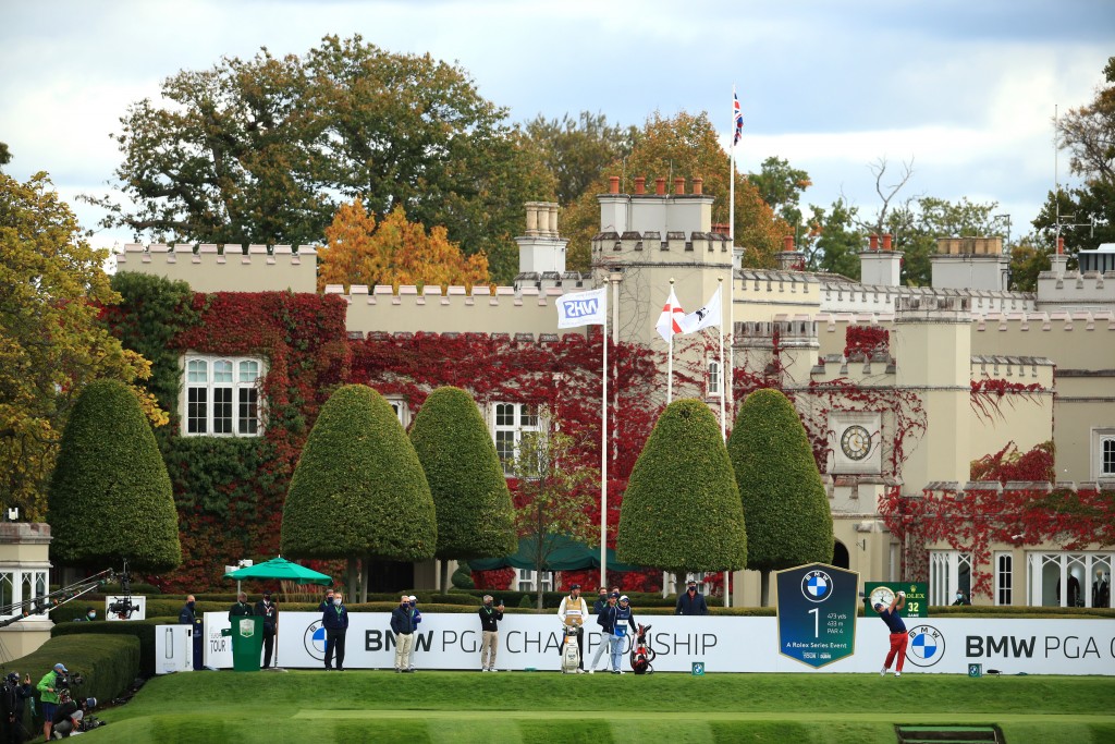 Patrick Reed tees off in the fourth round of the 2020 BMW PGA Championship at Wentworth