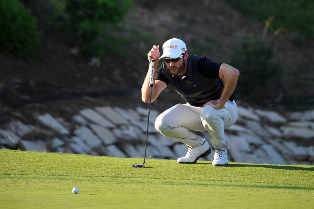 Finland’s Kalle Samooja lining up his birdie putt to get in the play-off at the 2020 Aphrodite Hills Cyprus Open