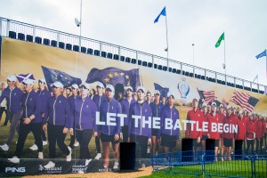 The back of the grandstand on the first hole