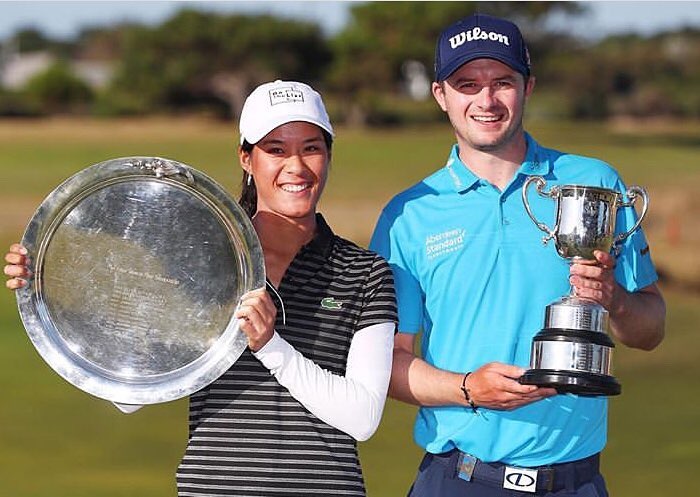 The 2019 ISPS Handa Vic Open winners Celine Boutier and David Law