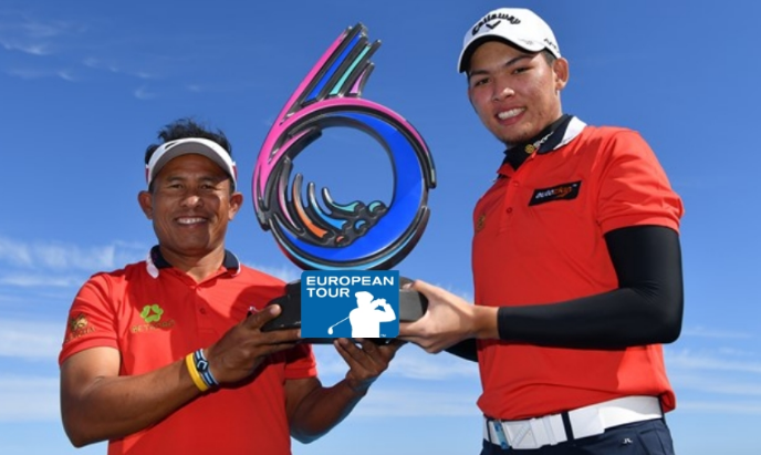 Thailand GolfSixes 2019 GolfSixes winners Thongchai Jaidee (left) and Phachara Khongwatmai, from Thailand